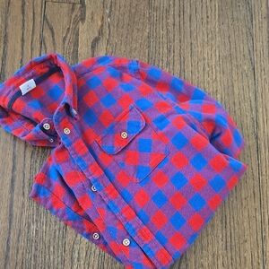Egg By Susan Lazar Vibrant Red and Blue Plaid Button Down Shirt